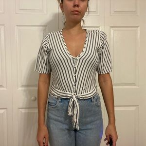 Striped tie front top